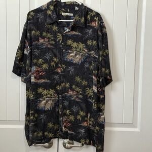 Batik Bay Hawaiian Shirt Palm Trees Boat Lobster Rayon Button Up‎ XXL